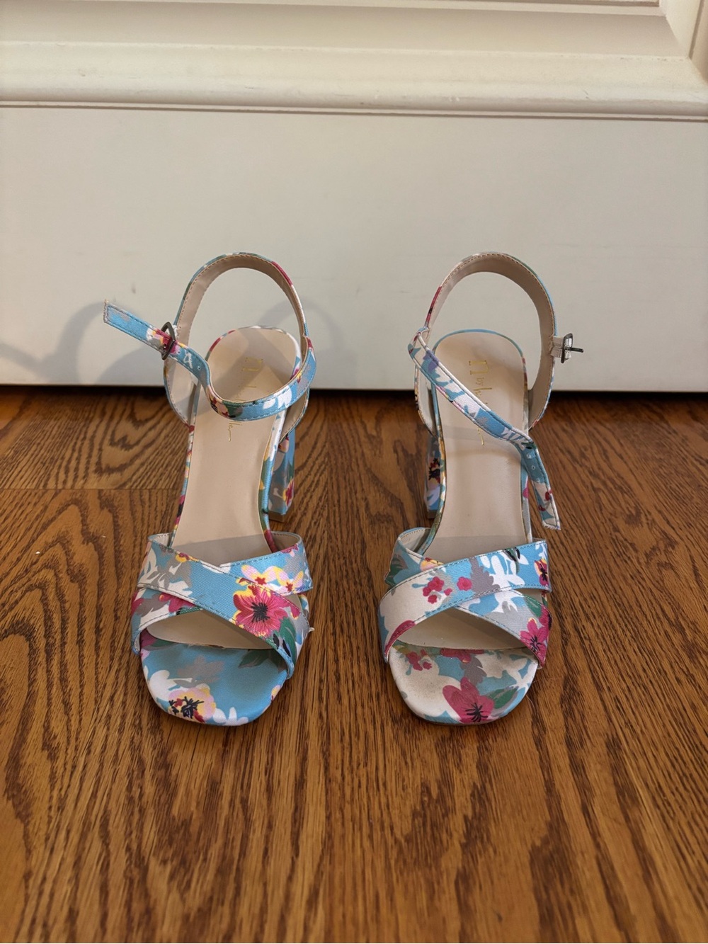 Nicole Miller Blue Floral Block Heel Sandals